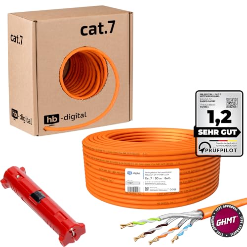 HB-DIGITAL 50m CAT.7 Netzwerkkabel LAN Kabel Verlegekabel AWG 23 Reines Kupfer S/FTP PiMF LSZH RoHS-Compliant Ethernet Installationskabel PoE 10Gbit/s mit Abisolierer + GHMT Zertifiziert - Orange HB-DIGITAL 50m CAT.7 Netzwerkkabel LAN Kabel Verlegekabel AWG 23 Reines Kupfer S/FTP PiMF LSZH RoHS-Compliant Ethernet Installationskabel PoE 10Gbit/s mit Abisolierer + GHMT Zertifiziert - Orange von HB-DIGITAL