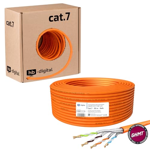 HB-DIGITAL 50m CAT.7 Netzwerkkabel LAN Kabel Verlegekabel PiMF AWG23 Reines Kupfer GHMT Zertifiziert Brandklasse: CCA PoE LSZH Halogenfrei RoHS-Compliant Installationskabel Datenkabel,für Modem,Orange von HB-DIGITAL