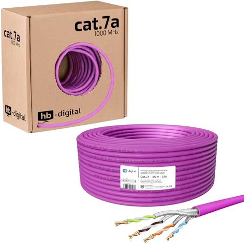 HB-DIGITAL 50m CAT.7a Netzwerkkabel LAN Kabel Verlegekabel AWG 23 Reines Kupfer S/FTP PiMF LSZH Halogenfrei RoHS-Compliant Ethernet Installationskabel Datenkabel PoE 10Gbit/s max. 1200MHz Lila von HB-DIGITAL