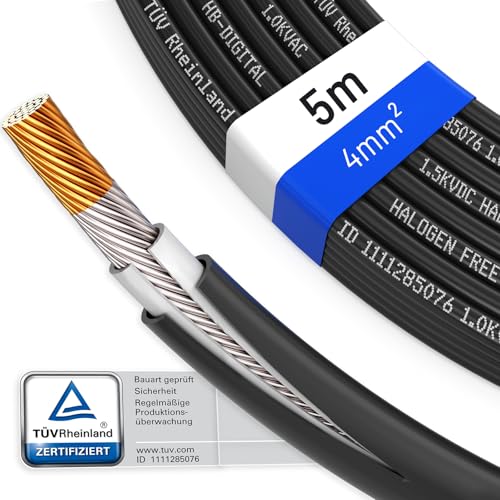 hb-digital 5m Solarkabel 4mm² H1Z2Z2-K TÜV-zertifiziert UV-beständig flexibel PV Kabel Reines Kupfer 1500V Verlängerungskabel Photovoltaik für Solarpanel Wechselrichter Laderegler schwarz hb-digital 5m Solarkabel 4mm² H1Z2Z2-K TÜV-zertifiziert UV-beständig flexibel PV Kabel Reines Kupfer 1500V Verlängerungskabel Photovoltaik für Solarpanel Wechselrichter Laderegler schwarz von HB-DIGITAL
