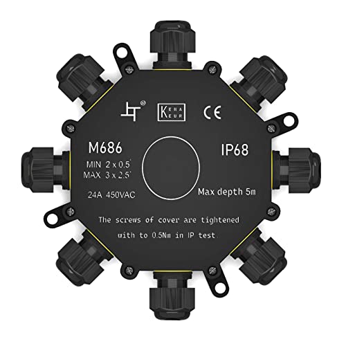 hb-digital Abzweigdose M686-O IP68 8-Wege Verbindungsdose 8-polig 0,5~2,5 mm² Kabelverdrahtung Außenbereich Elektroinstallation 4-14 mm Stromkabelkupplung wasserdicht mit Verbindungsstück von HB-DIGITAL