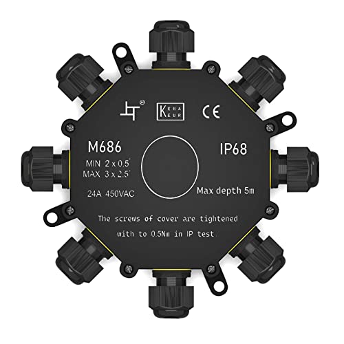 hb-digital Wasserdichte Abzweigdose IP68 8-Wege Verteilerdose Außen Schnellverbinder Klemmdose Drahtbereich 4mm-14mm Stromkabelkupplung 8-polig 0,5~2,5 mm² Verbindungsstück Verteilerdose von HB-DIGITAL