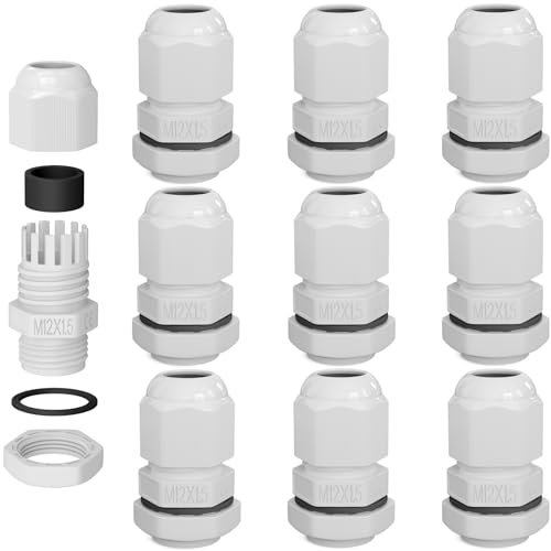 hb-digital 10х Kabelverschraubung M12 für 3-6,5mm Kabeldurchmesser IP68 staub- & wasserdicht mit Gummidichtung Gegenmutter Klemmlamellen Stopfbuchse Isolation Kabeleinführung - Weiss von HB-DIGITAL