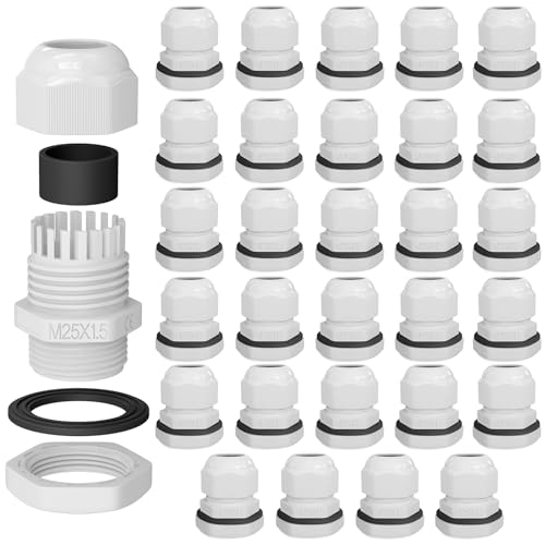 hb-digital 30х Kabelverschraubung M25 für 11-15mm Kabeldurchmesser IP68 staub- & wasserdicht mit Gummidichtung Gegenmutter Klemmlamellen Stopfbuchse Isolation Kabeleinführung - Weiss hb-digital 30х Kabelverschraubung M25 für 11-15mm Kabeldurchmesser IP68 staub- & wasserdicht mit Gummidichtung Gegenmutter Klemmlamellen Stopfbuchse Isolation Kabeleinführung - Weiss von HB-DIGITAL