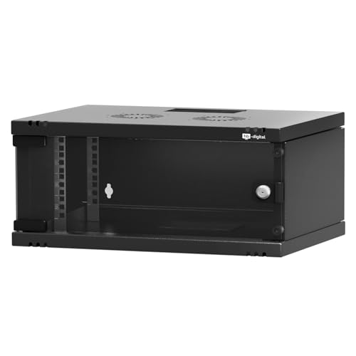 hb-digital Netzwerkschrank 19 Zoll 4HE Wandmontage Glastür Sichttür Schloss Wandgehäuse für EDV Router Patchpanel Traglast 60kg robust Tiefe 400mm abschließbar mit Lüftung Unmontiert - Schwarz von HB-DIGITAL