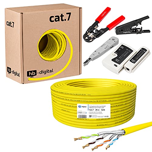 HB-DIGITAL SET 25m CAT.7 Netzwerkkabel LAN Verlegekabel AWG 23 Reines Kupfer S/FTP PiMF LSZH Halogenfrei RoHS-Compliant GHMT-zertifiziert Ethernet PoE 10Gbit/s 1000MHz Gelb + 1x Werkzeugset HB-DIGITAL SET 25m CAT.7 Netzwerkkabel LAN Verlegekabel AWG 23 Reines Kupfer S/FTP PiMF LSZH Halogenfrei RoHS-Compliant GHMT-zertifiziert Ethernet PoE 10Gbit/s 1000MHz Gelb + 1x Werkzeugset von HB-DIGITAL