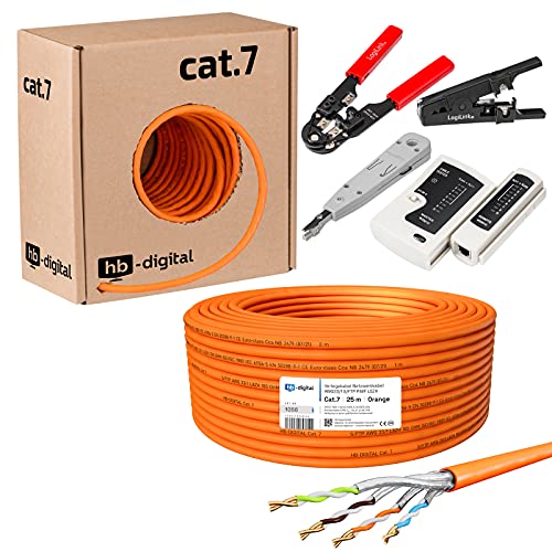 HB-DIGITAL SET 25m CAT.7 Netzwerkkabel LAN Verlegekabel AWG 23 Reines Kupfer S/FTP PiMF LSZH Halogenfrei RoHS-Compliant GHMT-zertifiziert Ethernet PoE 10Gbit/s 1000MHz Orange + 1x Werkzeugset HB-DIGITAL SET 25m CAT.7 Netzwerkkabel LAN Verlegekabel AWG 23 Reines Kupfer S/FTP PiMF LSZH Halogenfrei RoHS-Compliant GHMT-zertifiziert Ethernet PoE 10Gbit/s 1000MHz Orange + 1x Werkzeugset von HB-DIGITAL