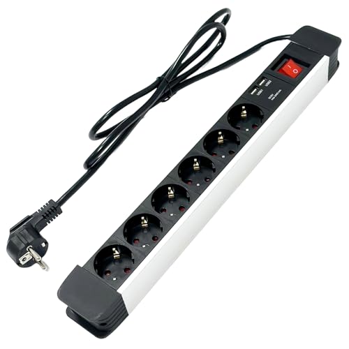 hb-digital Steckdosenleiste 6-Fach Steckdosenleiste aus Aluminium mit 2X USB Ladefunktion 1000mA - kompakte Energieverteilung und Überlastschutz von HB-DIGITAL