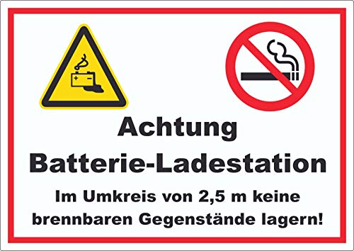 Achtung Batterie Ladestation Aufkleber A4 (210x297mm) von HB-Druck