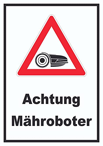 Achtung Mähroboter Schild A3 Rückseite selbstklebend von HB-Druck