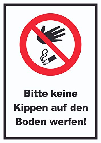 Bitte keine Kippen auf den Boden werfen Schild A5 Rückseite selbstklebend von HB-Druck