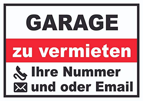 Garage zu vermieten Schild A4 Rückseite selbstklebend von HB-Druck