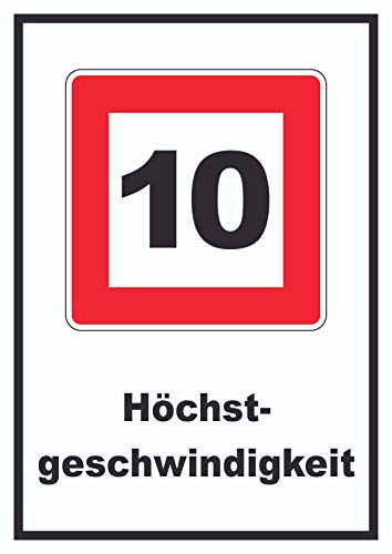 Höchstgeschwindigkeit 10 km/h nicht zu überschreiten Schild mit Symbol und Text A4 (210x297mm) von HB-Druck