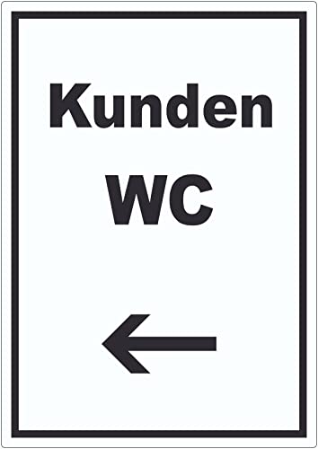 Kunden WC Aufkleber mit Text und Richtungspfeil links Toilette hochkant A4 (210x297mm) von HB-Druck