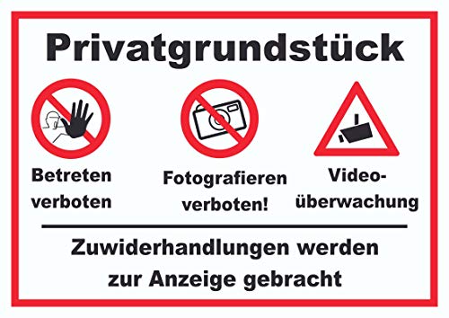 Privatgrundstück Betreten Fotografieren verboten Videoüberwachung Schild A3 (297x420mm) von HB-Druck