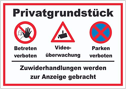 Privatgrundstück Betreten und Parken verboten Videoüberwachung Aufkleber A2 (420x594mm) von HB-Druck