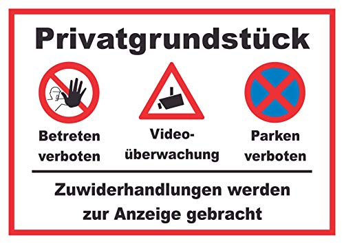 Privatgrundstück Betreten und Parken verboten Videoüberwachung Schild A3 (297x420mm) von HB-Druck