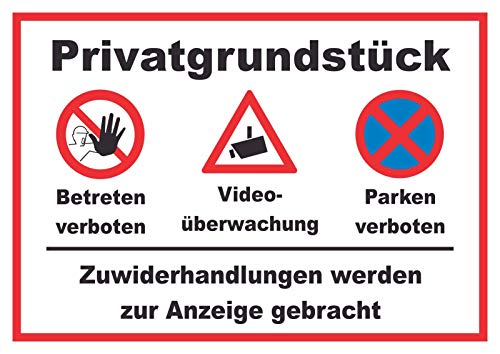 Privatgrundstück Betreten und Parken verboten Videoüberwachung Schild A3 Rückseite selbstklebend von HB-Druck