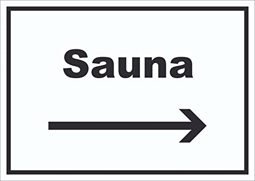 Sauna Schild mit Text und Richtungspfeil rechts Erholung Entspannung waagerecht A6 Rückseite selbstklebend von HB-Druck