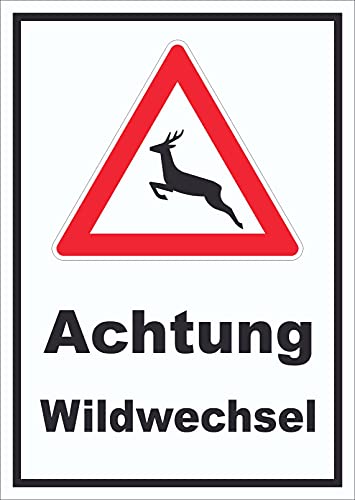 Schild Achtung Wildwechsel A3 Rückseite selbstklebend von HB-Druck