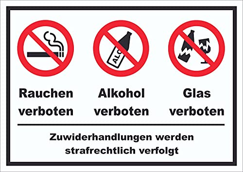 Schild Alkohol Rauchen Glas verboten A3 (297x420mm) von HB-Druck