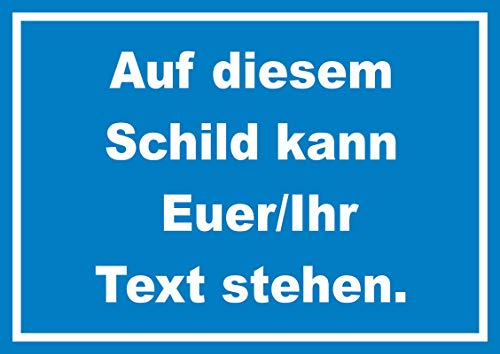 Schild mit Wunschtext waagerecht Text weiss Hintergrund blau A3 (297x420mm) von HB-Druck