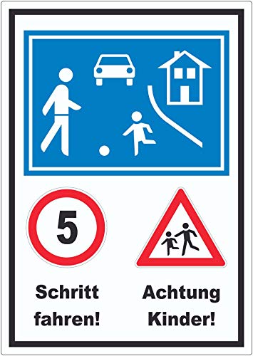 Spielstraße Schrittfahren Achtung Kinder Aufkleber A2 (420x594mm) von HB-Druck
