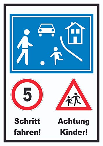 Spielstraße Schrittfahren Achtung Kinder Schild A0 (841x1189mm) von HB-Druck