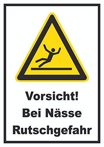 Vorsicht Bei Nässe Rutschgefahr Schild A5 (148x210mm) von HB-Druck