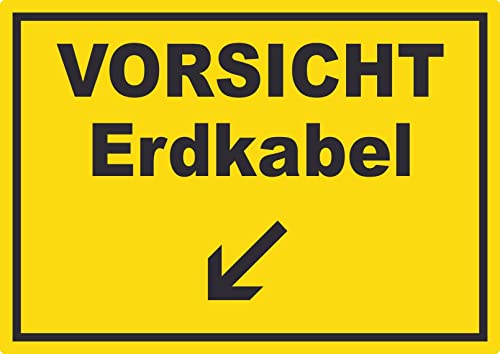 Vorsicht Erdkabel mit Richtungspfeil links unten Aufkleber A9 (37x52mm) von HB-Druck