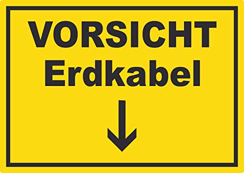 Vorsicht Erdkabel mit Richtungspfeil unten Aufkleber A4 (210x297mm) von HB-Druck