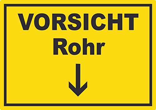 Vorsicht Rohr mit Richtungspfeil unten Aufkleber A5 (148x210mm) von HB-Druck