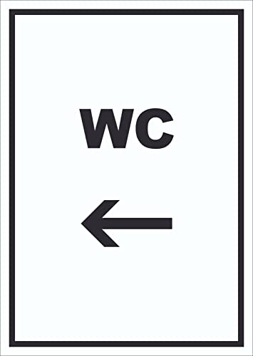 WC Schild mit Text und Richtungspfeil links Toilette Klo hochkant A6 (105x148mm) von HB-Druck