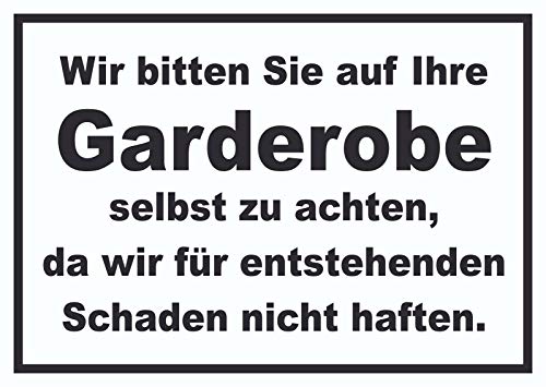 Wir bitten sie auf ihre Garderobe selbst zu achten Schild A5 (148x210mm) von HB-Druck