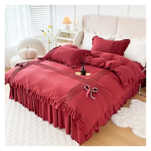 Bettwäsche mit Spitzenbesatz Bettbezug, Baumwoll-Bettbezug-Set, 3er-Pack, mehrfarbig, mehrere Größen(4,King 220x240cm) von HBALDTEDC