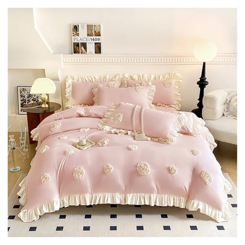 Bettwäsche mit Spitzenbesatz Bettbezug, Bettwäsche-Set mit Prinzessinnen-Spitze, Rüschen, Blumen, Stickerei, Bettbezug, Kissenbezüge, mehrfarbig, mehrere Größen, 3er-Pack(1,200x230cm 3 pcs) von HBALDTEDC