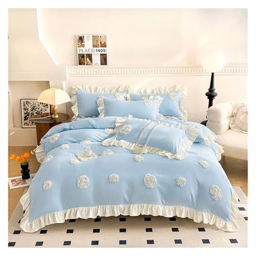 Bettwäsche mit Spitzenbesatz Bettbezug, Bettwäsche-Set mit Prinzessinnen-Spitze, Rüschen, Blumen, Stickerei, Bettbezug, Kissenbezüge, mehrfarbig, mehrere Größen, 3er-Pack(7,220x240cm 3 pcs) von HBALDTEDC