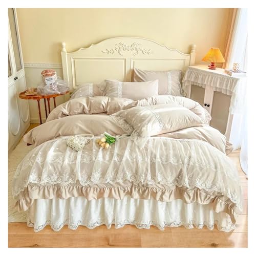 Bettwäsche mit Spitzenbesatz Bettbezug, Bettwäscheset aus Baumwollspitze, 4er-Pack, King- und Queen-Size(2,Queen Size 4Pcs) von HBALDTEDC