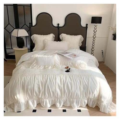 Bettwäsche mit Spitzenbesatz Bettbezug, Mädchen-Bettbezug-Set, mehrfarbig, mehrere Größen, 4er-Pack(Color 1,Double 200X200cm4Pcs) von HBALDTEDC