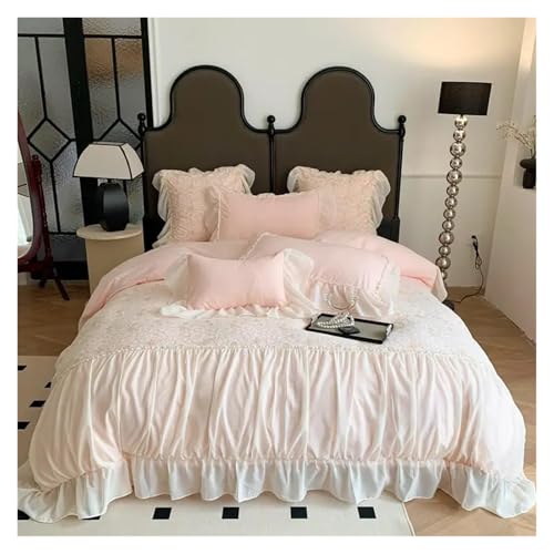 Bettwäsche mit Spitzenbesatz Bettbezug, Mädchen-Bettbezug-Set, mehrfarbig, mehrere Größen, 4er-Pack(Color 2,Queen 200X220cm 4Pcs) von HBALDTEDC