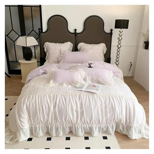 Bettwäsche mit Spitzenbesatz Bettbezug, Mädchen-Bettbezug-Set, mehrfarbig, mehrere Größen, 4er-Pack(Color 6,Queen 200X220cm 4Pcs) von HBALDTEDC