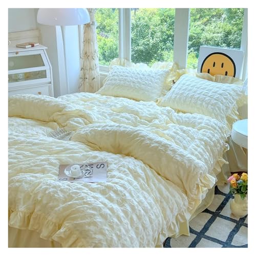 Bettwäsche mit Spitzenbesatz Bettbezug, Rüschen-Bettwäsche-Set, mehrfarbig, mehrere Größen, 3–4 Stück(Yellow,Single 150x200 3pcs) von HBALDTEDC
