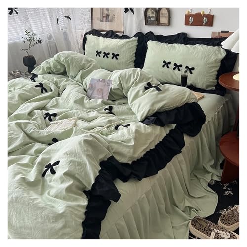 Bettwäsche mit Spitzenbesatz Bettbezug, Rüschen-Bettwäscheset for Mädchen im Prinzessinnen-Stil, mehrfarbig, mehrere Größen, 3er- oder 4er-Pack(Green,1.5X2m Bedskirt 4pcs) von HBALDTEDC