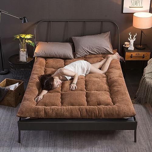 Boden Futon Matratze, Japanische Futon-Matratze, 4,3 Zoll, dicke Boden-Tatami-Matte, mehrfarbig, mehrere Größen(Brown,90x190cm) von HBALDTEDC