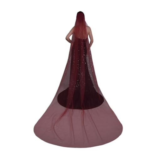 Brautschleier, Hochzeit Brautschleier, Weinroter Retro-Brautschleier, einlagig, Kathedralenlänge, Sternenlichtschleier, weiche Spitze, Tüll, Hochzeitsaccessoires mit Kamm von HBALDTEDC