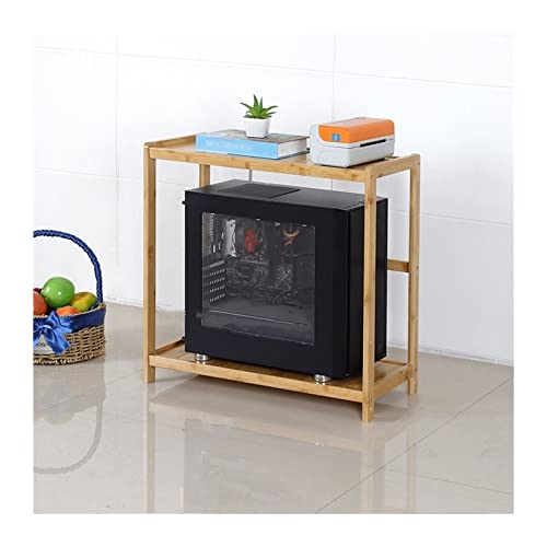 Computer CPU Tower Stand Trolley， PC-Tower-Ständer aus Bambus mit 2-stufiger Aufbewahrung, mehrfarbig, mehrere Größen(Natural,51 * 26 * 56cm) von HBALDTEDC