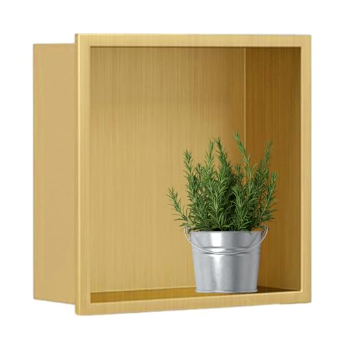 Einbauregal Dusche Nische Alcove， Edelstahl-Duschnische, wasserdicht, eingebautes Badezimmerregal, rostbeständig, 4 Farben(Gold) von HBALDTEDC