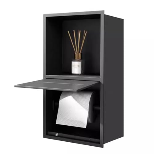 Einbauregal Dusche Nische Alcove， Einbau-Duschnische aus Edelstahl, Aufbewahrungsschrank, keine Flieseninstallation erforderlich, mehrere Größen, Schwarz/Grau(Black,15.7x7.9x4.9in) von HBALDTEDC