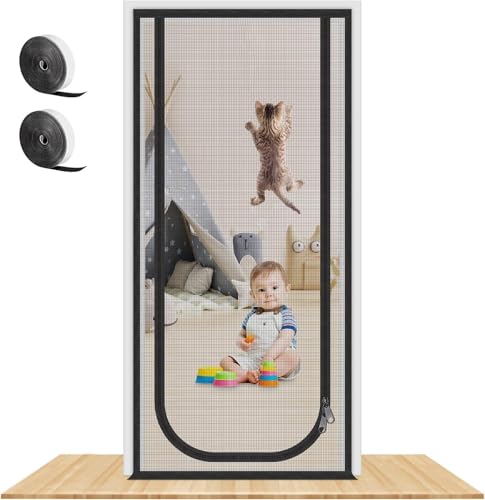 Fliegengitter Türen Netze Mesh, Fliegengittertür mit Reißverschluss, Schwarz, mehrere Größen(90x210cm) von HBALDTEDC