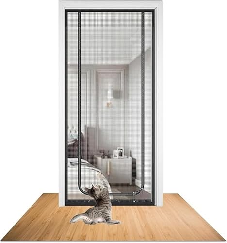 Fliegengitter Türen Netze Mesh, Haustier-Bildschirmtürvorhang, selbstklebende Halterung, Fliegen- und Moskitonetz, Doppelreißverschluss, mehrere Größen(A,80x200cm) von HBALDTEDC